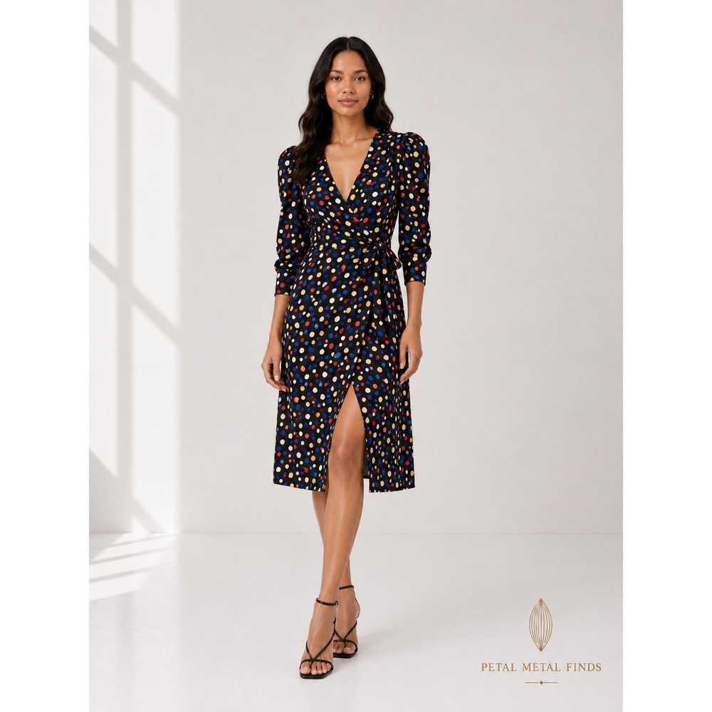 Reformation Womens Jaylee Polka Multi Dot Long Sleeve Elastic Cuff Dress Size XS